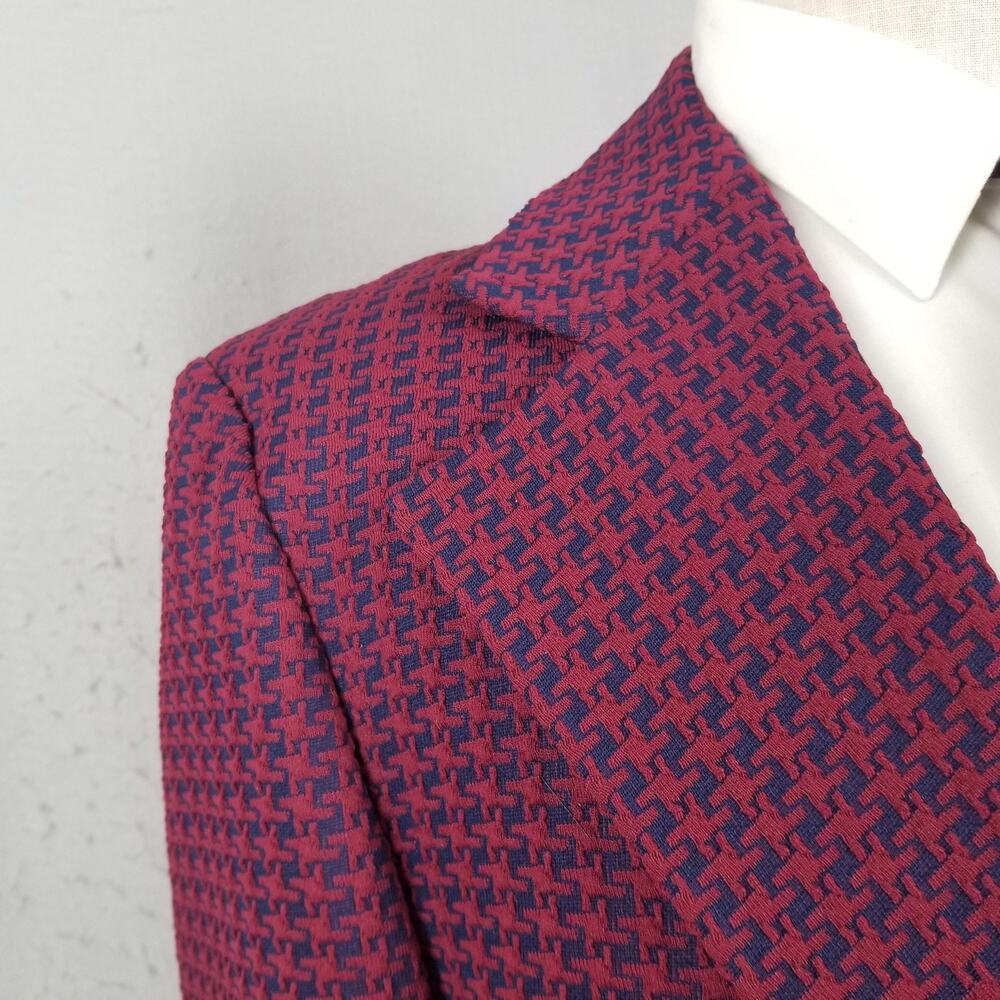 Vintage Sears Blazer Mens 42 Red Geometric Knit Travelknit Sport Coat Jacket - Picture 4 of 16